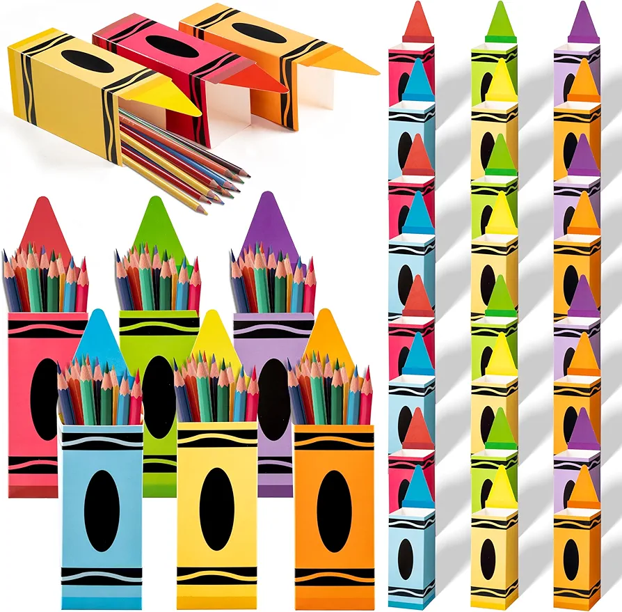 Crayon Candy Pencil Gift Boxes - 24Pcs First Day of School Treat Boxes Pencil Candy Holders Gift Bag, Welcome Back to School Thanks Teacher Paper Gift Party Favors for School Classroom Birthday