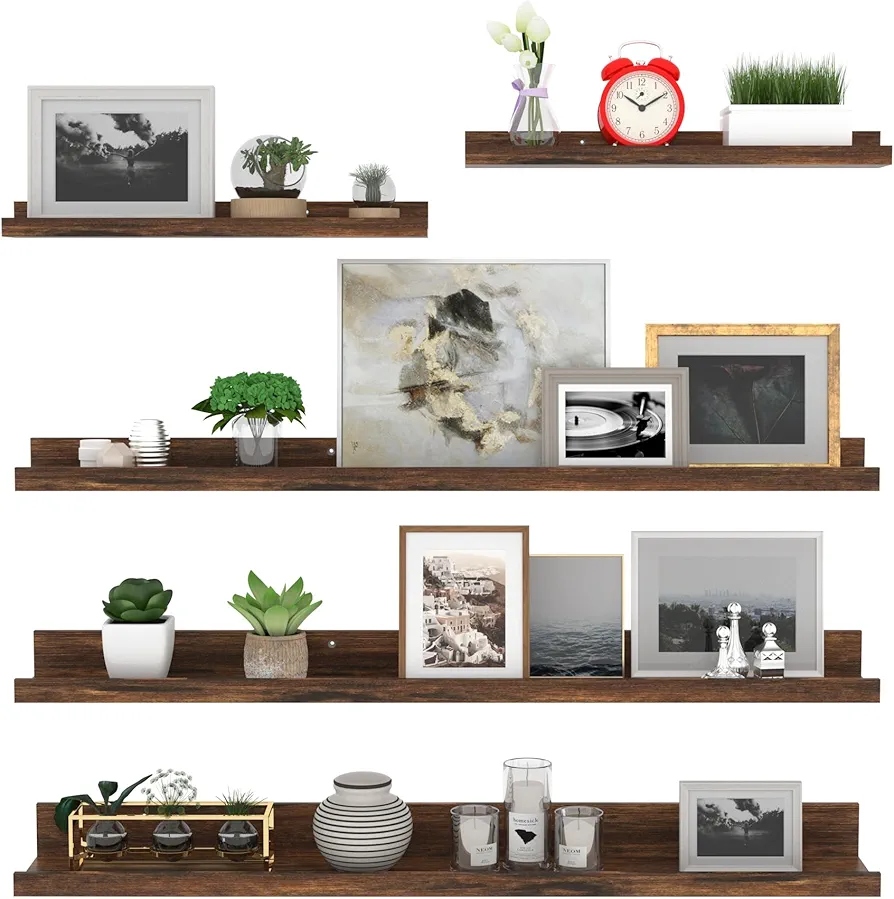 Giftgarden 36 Inch Large Floating Shelves for Wall Set of 5, Rustic Wood Wall Shelves for Bathroom, Bedroom, Kitchen, Living Room Storage and Decoration, Brown Picture Ledge