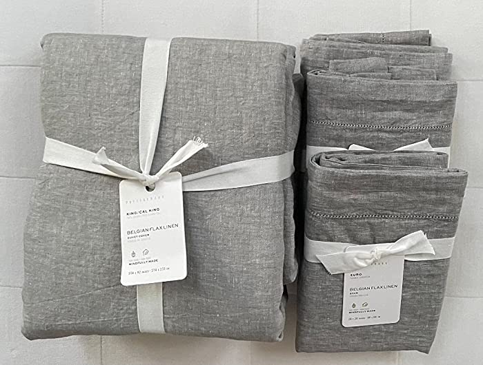 Pottery Barn Belgian Linen Flax Duvet Cover King/California King & Three Euro Shams ~Flagstone