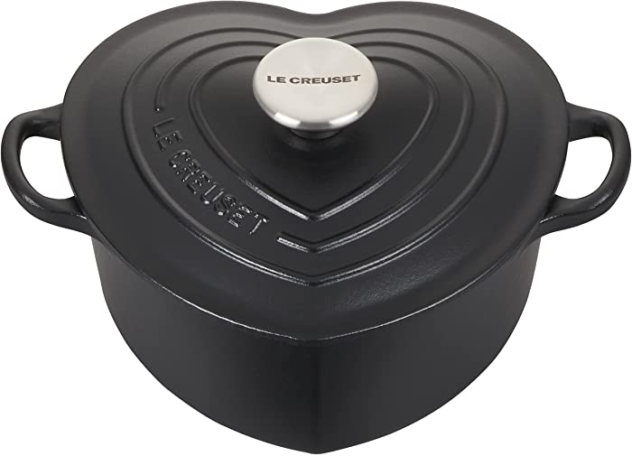 Le Creuset Signature Enameled Cast Iron Figural Heart Cocotte, 2 Quart, Licorice with Stainless Steel Knob