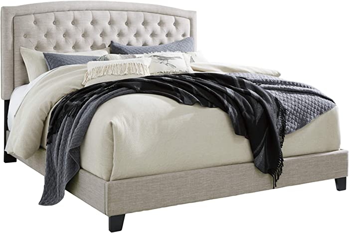 Signature Design by Ashley Jerary Farmhouse Button-Tufted Upholstered Platform Bed, Queen, Light Gray