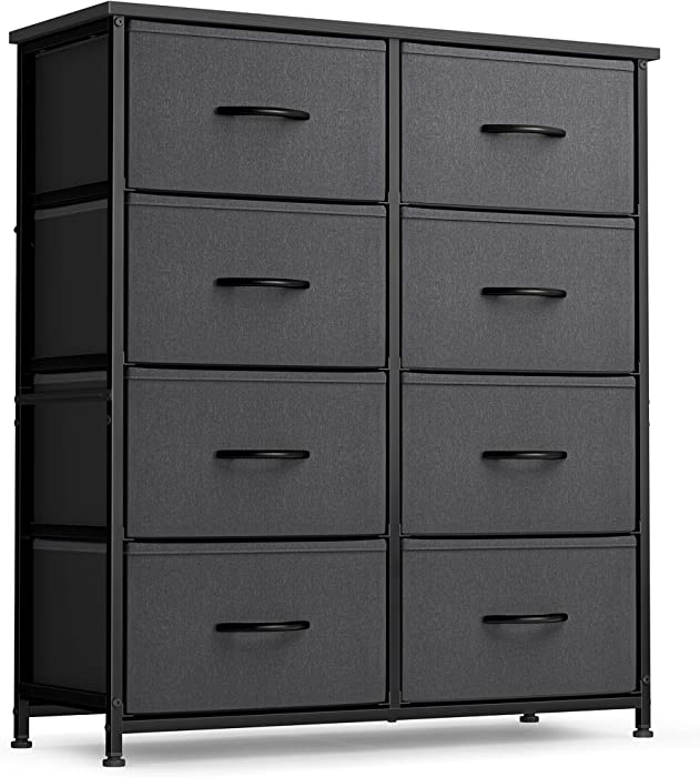 FEZIBO Dresser Organizer, Chest of Drawers-Dresser for Bedroom, Hallway, Entryway, Closets, Furniture Storage Tower-Steel Frame, Wood Top, 8 Drawers Organizer Units-Black Grey