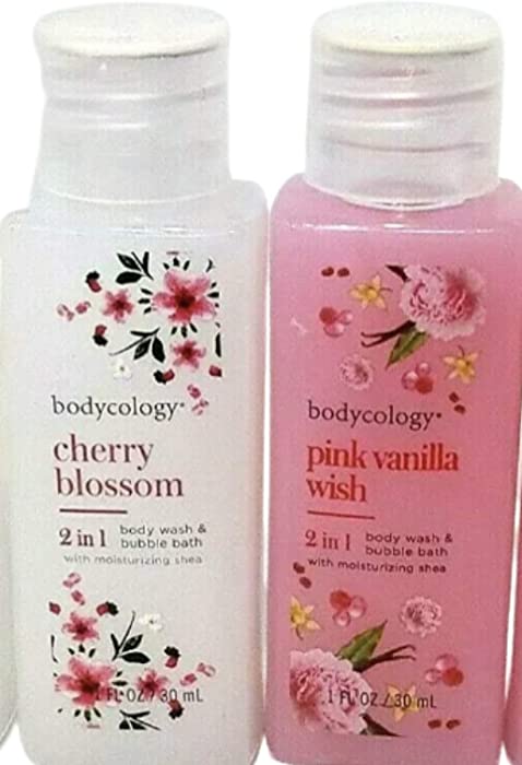 Bodycology 2-1 Shower Gel and Bubble Bath Cherry Blossom & Pink Vanilla Wish 1 Oz (Pack of 6)