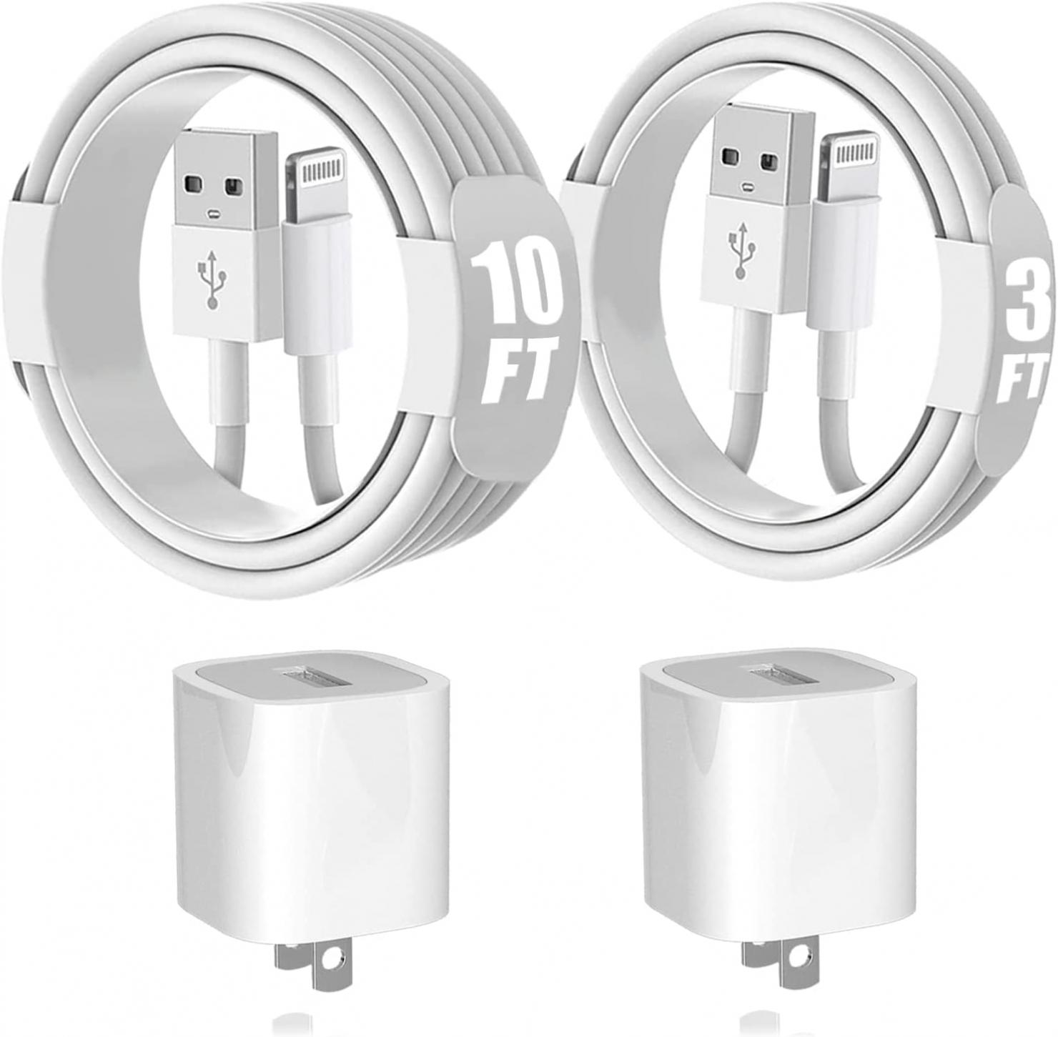 10ft iPhone Charger，USB to Lightning Cable 3ft [Apple MFi Certified] Charging Cord with 2 Pack USB Wall Charger Travel Plug Adapter for iPhone SE 8 7 6 Plus 11 12 13 Pro Max X XR iPad Mini