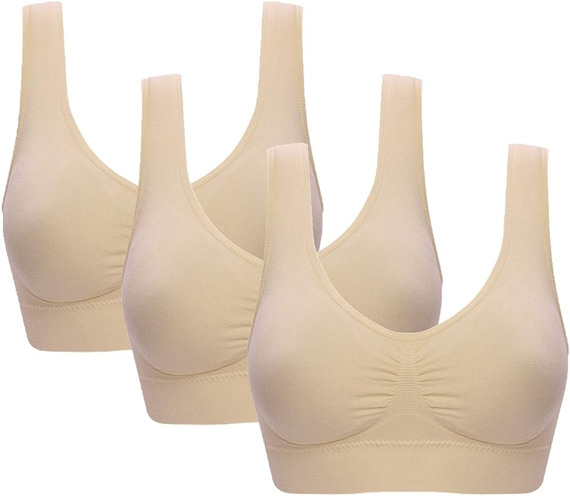 Vermilion Bird Women's 3 Pack Seamless Comfortable Sports Bra with Removable Pads