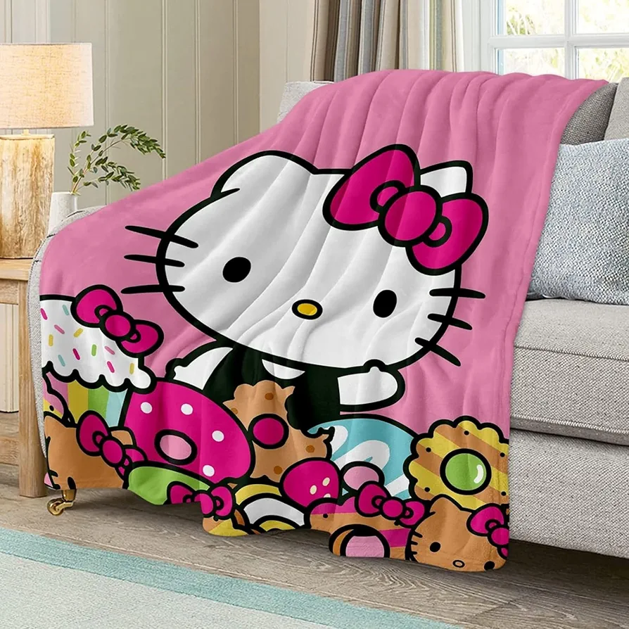 Anime Cute Cartoon cat Throw Blanket Super Soft Cover Flannel, Cozy for Kids Adult Sofa Bedding Living Room Decor 50""X40"", Pink