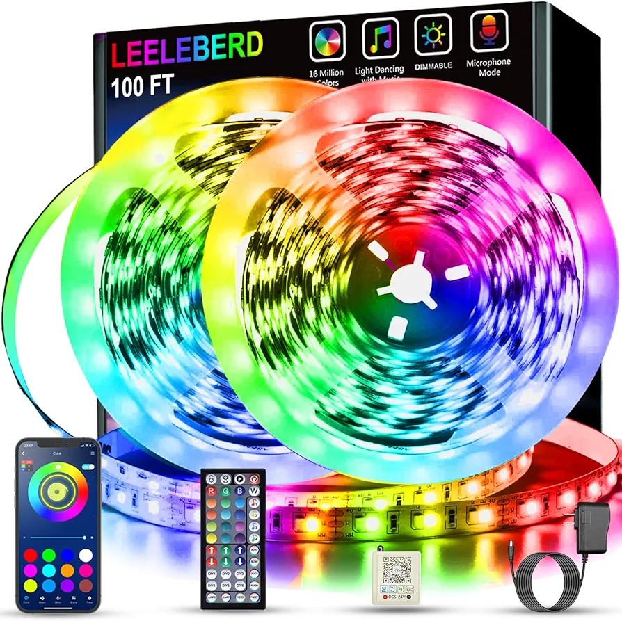 Led Lights for Bedroom 100 ft (2 Rolls of 50ft) Music Sync Color Changing RGB Led Strip Lights with Remote App Control Bluetooth Led Strip, Led Lights for Room Home Kitchen Decor Party