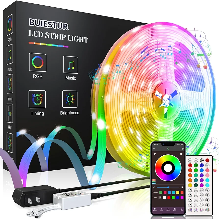 LED Strip Lights for Bedroom 100 FT (2 rolls 50 FT),music synchronized intelligent RGB color changing LED lights,with remote control and application control,used for living room and kitchen decoration