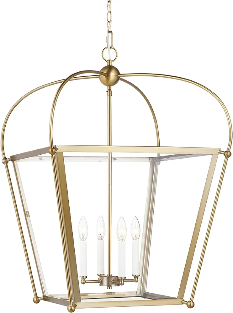 Generation Lighting 4-Light Charleston Pendant Light Fixture (Satin Brass) 5191004-848 | Modern Ceiling Light Fixture for Home Décor | 60W Torpedo Bulb Candelabra for Foyer or Living Room Décor