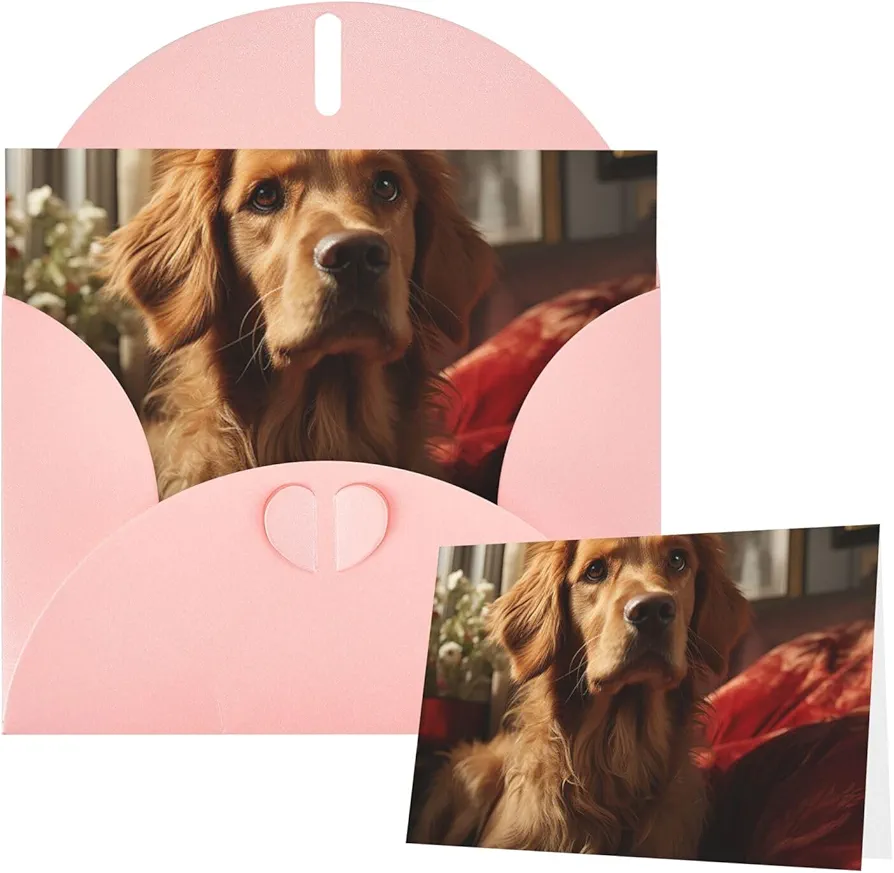 Greeting Cards Thank You Card with Envelopes Blank Note Card Dog in room Greeting Cards Blank Card for Birthday Occasion Cards Notecards for Thank You Congratulations 6" Ã— 4" Pink