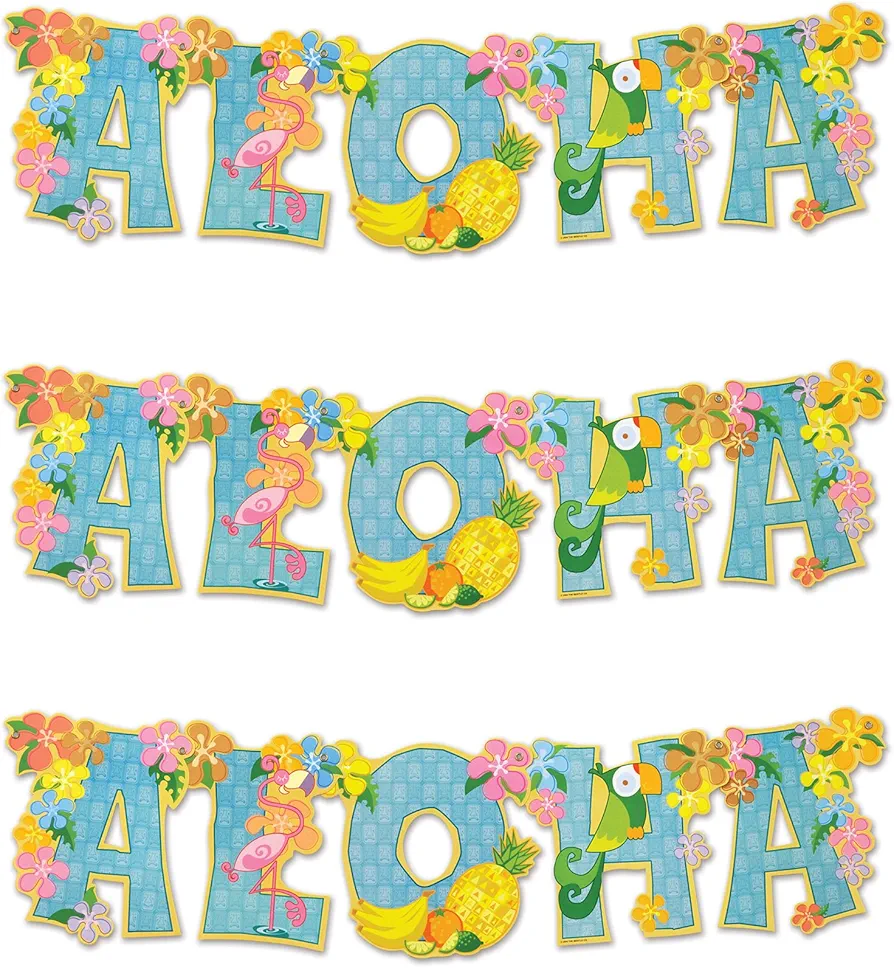 Beistle 3 Piece Aloha Banners For Luau Theme Party Hawaiian Decorations