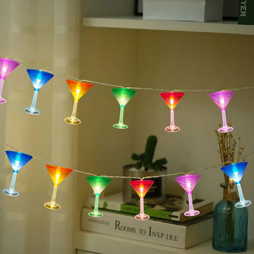 Abeja Colorful Cocktail String Light, 8.5Ft Outdoor Tropical Beach Theme Lights with 10 3D Cocktail Cup Lights, Plug in Fairy Summer Patio Lights for Tropical Party Bar Bedroom Decor