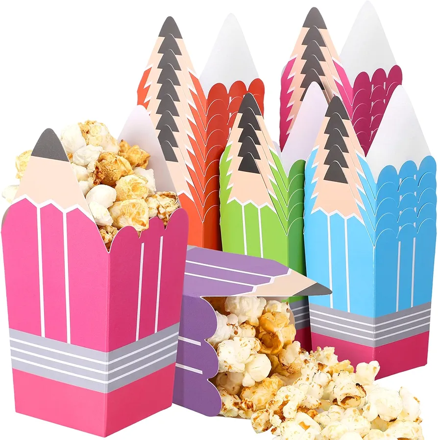 Tiangrid 60 Pcs Mini Colorful Pencil Popcorn Boxes Back to School Candy Boxes Mini Popcorn Holders Teacher Gift Bag Party Favor Back to School Treat Boxes for Thank Teacher School Classroom Decoration