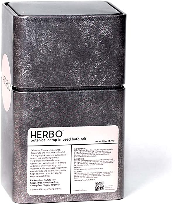 Herbo Himalayan Pink Bath Salt Botanical Extracts with hemp oil Defend Against Environmental Stress, Relaxing and Restorative Spa Gift for Women & Men 20 oz