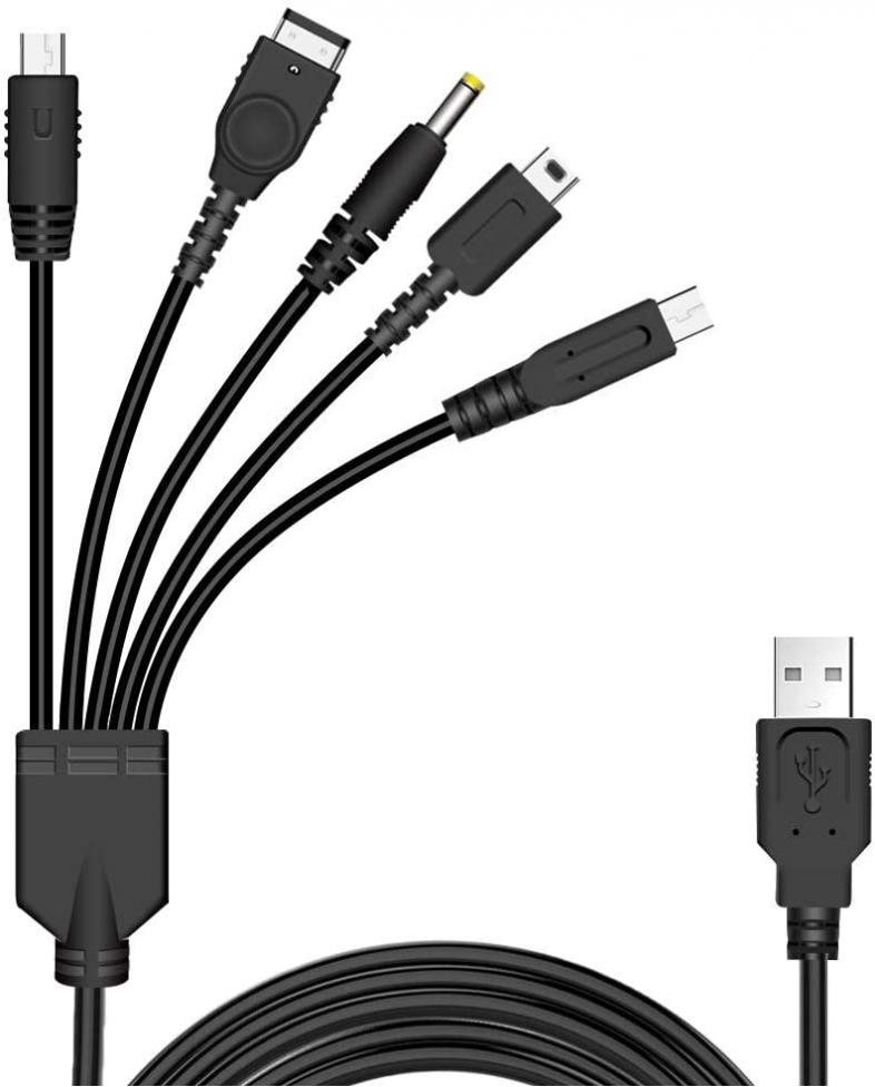 5 in 1 USB Charger Cable for Nintendo DS Lite/Wii U/New 3DS XL,3DS XL,2DS,Dsi XL,NDS/GBA SP(Gameboy Advance sp),PSP 1000 2000 3000