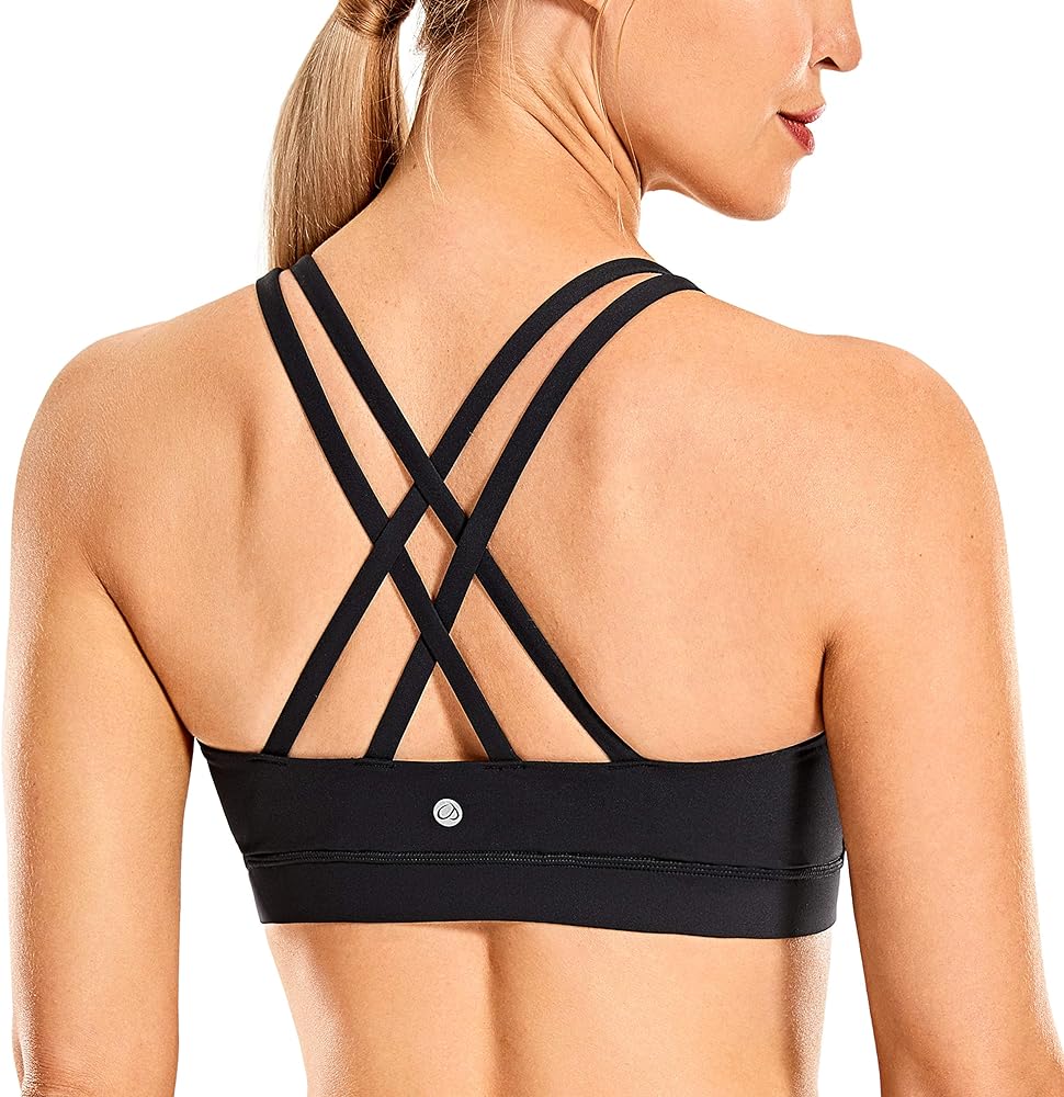 CRZ YOGA Women's Strappy Sports Bras Fitness Workout Padded Yoga Bra Criss Cross Back