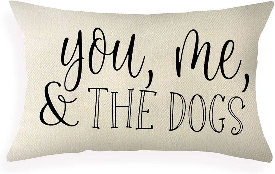 Ogiselestyle Farmhouse Pillow Covers with You Me and The Dogs Quote 12 x 20 Inch Lumbar Pillow Covers Home Decorative Cotton Linen Cushion Case for Sofa Couch Dog Lover Gifts Family Room Décor