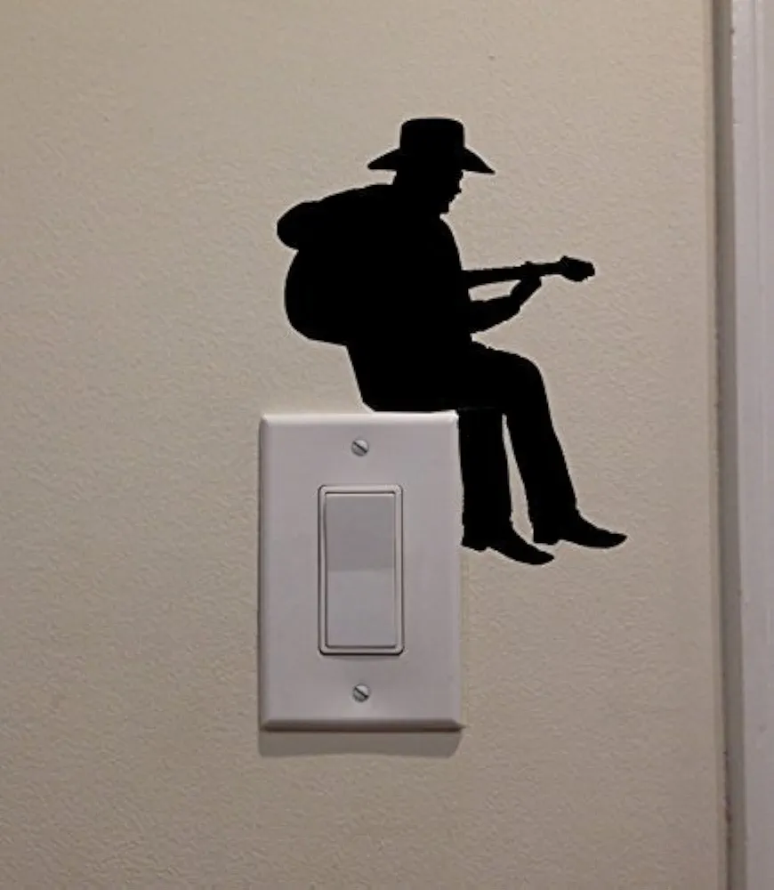 Cowboy Playing Guitar On Light Switch Decal Vinyl Wall Decal Sticker Art Living Room Carving Wall Decal Sticker for Kids Room Home Window Decoration