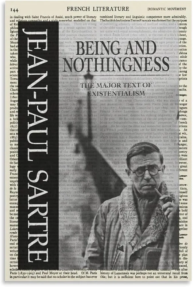 Book Cover Poster Jean Paul Sartre's Being And Nothingness Posters For Room Aesthetic And DecorCanvas Painting Posters And Prints Wall Art Pictures for Living Room Bedroom Decor 08x12inch(20x30cm) Un