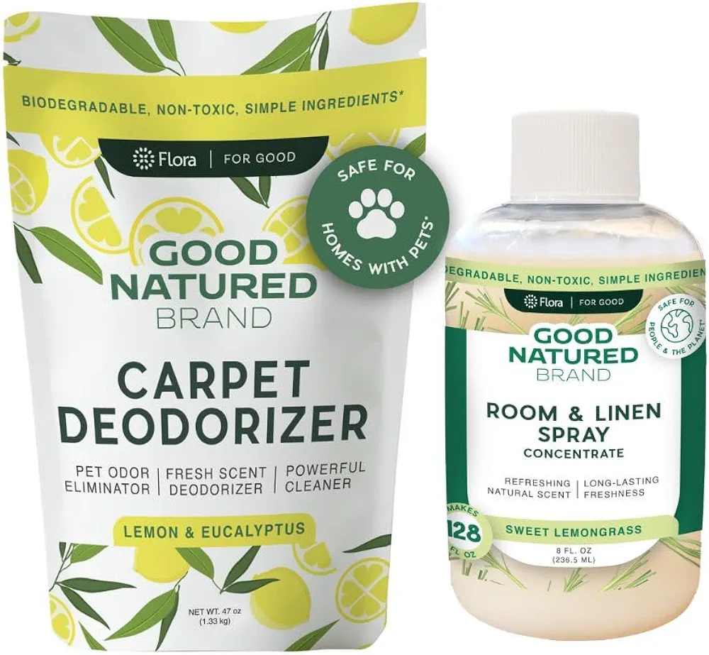 | Carpet Deodorizer Lemon & Eucalyptus 47oz | Pet-Friendly Carpet Freshener | Room & Linen Spray Concentrate | Sweet Lemongrass 8 oz Bottle | Natural Essential Oil Makes 128oz