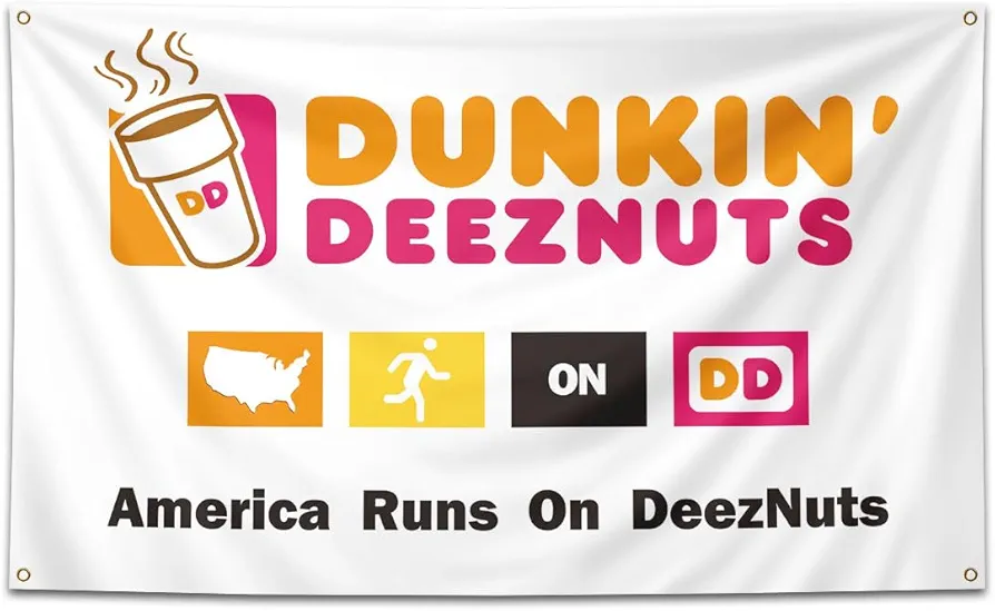 Dunkin Donuts Tapestry Flag 3x5 Feet Banner Funny Poster Durable Men's Cave Wall Flag With Brass Grommet, Suitable For University Dormitory Room Decoration, Outdoor, Party.