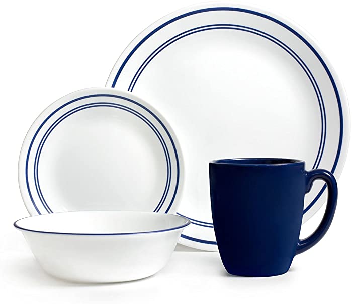 Corelle 071160007222 Livingware Classic Cafe 16 Piece Dinnerware Set Color: Blue, Service for 4, Black