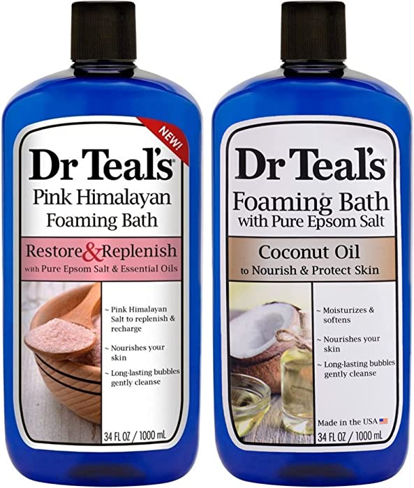 Dr Teal's Foaming Bath Combo Pack (68 fl oz Total), Restore & Replenish with Pink Himalayan Salt, and Nourish & Protect with Coconut Oil. Treat Your Skin, Your Senses, and Your Stress.