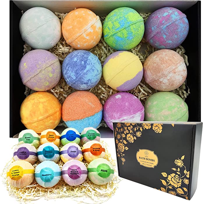 XXL Bath Bomb Gift Set for Men and Women! 12 XL Organic Bath Bombs for Bath Spa Relaxation Gifts for Holidays. Huge 5 oz Natural Moisturizing Bath Bombs for Women & Men