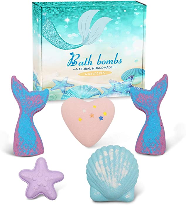 5oz XXL Bath Bombs for Women Organic Girls/Kids Handmade Natural Mermaid Bath Bombs Gift Set for Holiday/Christmas/Birthday/Valentine's Day