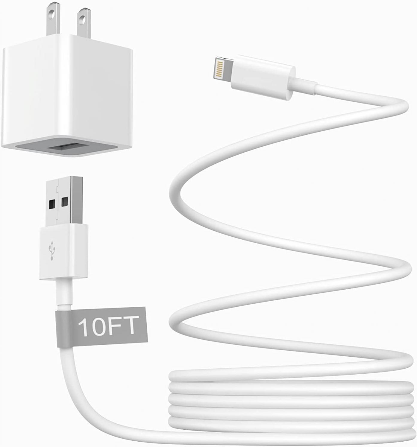 iPhone Charger, [Apple MFi Certified] 10FT Extra Long Lightning Charging Cable High Speed Data Sync Transfer Cord with USB Wall Charger Travel Plug Adapter for iPhone 13 12 11 XS XR X 8 7 6 iPad