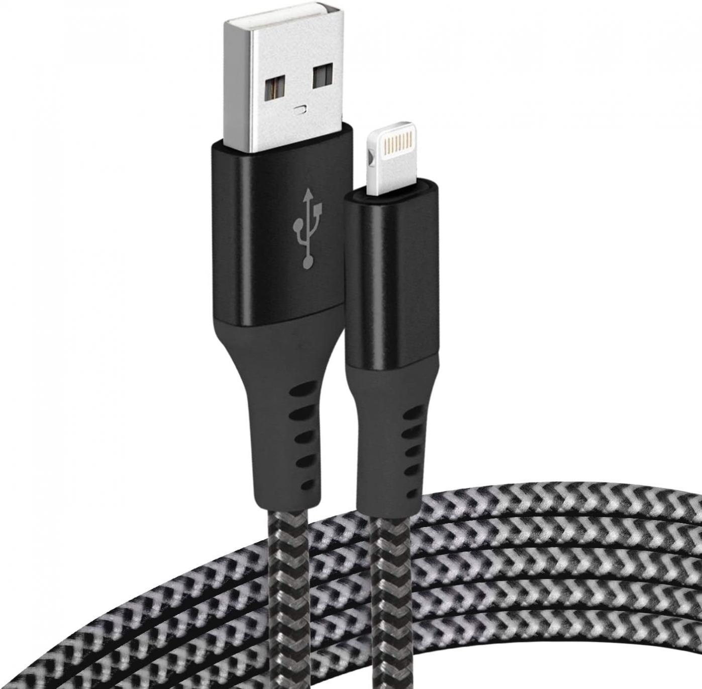 Realm Nylon Braided Lightning to USB A – Mfi Certified Apple iPhone Charger, 10ft, Black