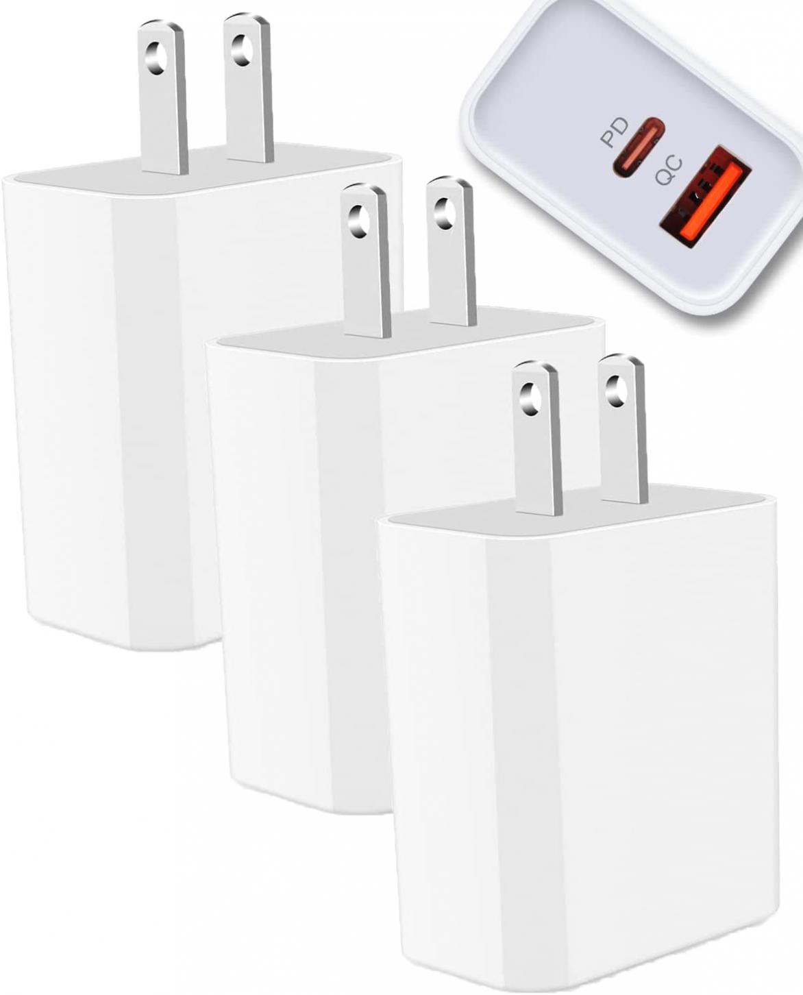 iPhone 14 USB C Wall Charger, 3pack 20W USB-C Power Adapter for iPhone 14 Pro Max 13 12 11 Pro Max/Mini SE X XR XS MAX 8 Plus 7 6 6s, iPad, Airpods, Samsung, Google, LG, C Type Fast Charging Block