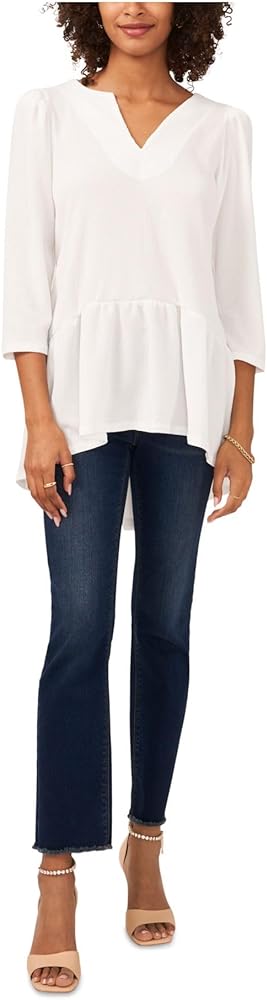 Vince Camuto Women's Split-Neck Crinkle Top (M, New Ivory)