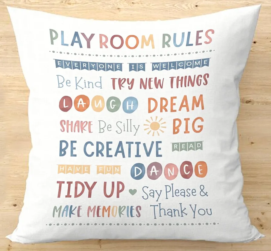 Nursery Play Room Decor Throw Pillows Covers 18x18, You are My Sunshine Pillow Cover, Kids Pillow Covers, Playroom Rules Pillows Case, Corner Boho Decor for Kids Room Playroom Sofa