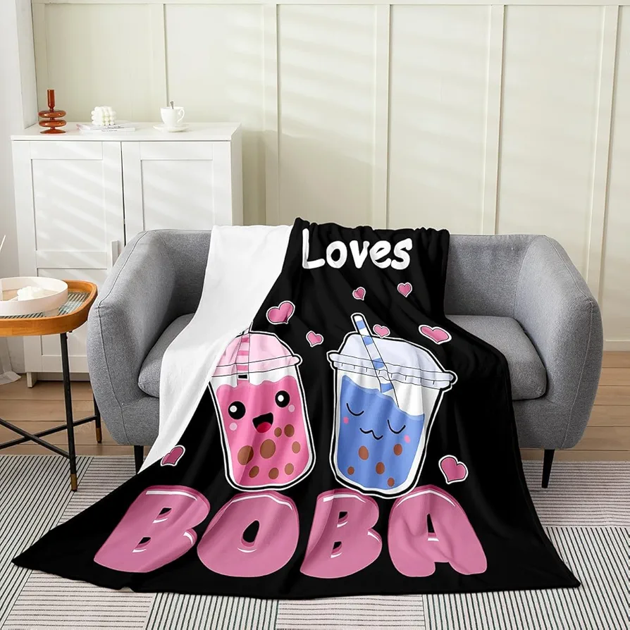 Girl Loves Boba Flannel Fleece Throw Blanket Kids,Cute Cartoon Galaxy Fuzzy Blanket for Bed Sofa Couch,All Season Bed Blanket Breathable Plush Blanket Room Decor Baby 30"x40"