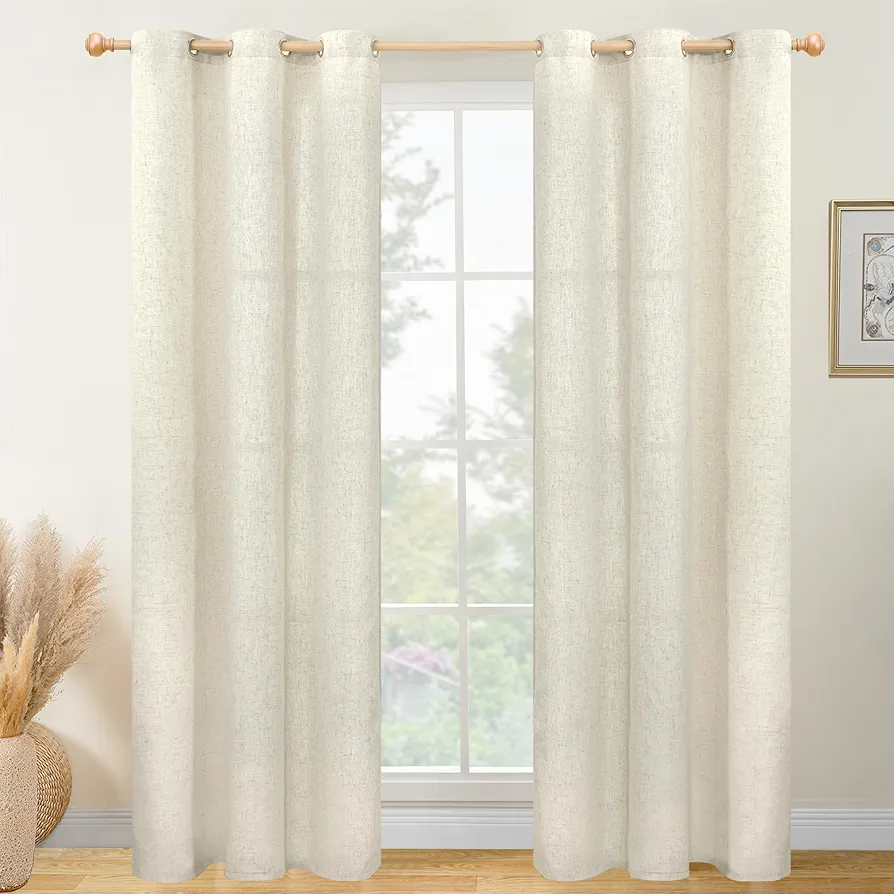 YoungsTex Natural Linen Curtains 84 Inches Length 2 Panels Light Filtering Window Drapes Privacy for Living Room Bedroom Office Dining, 42 X 84 Inch, Dark Linen