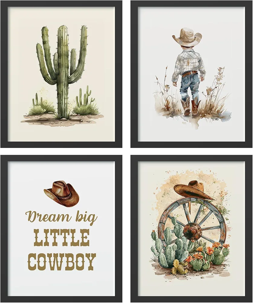 Hxlac Western Cowboy Nursery Wall Art Prints Set of 4 UNFRAMED - Western Wall Decor for Toddler Baby Boy Room, Cowboy Nursery Decor, Western Pictures Wall Decor (8x10 Inches)