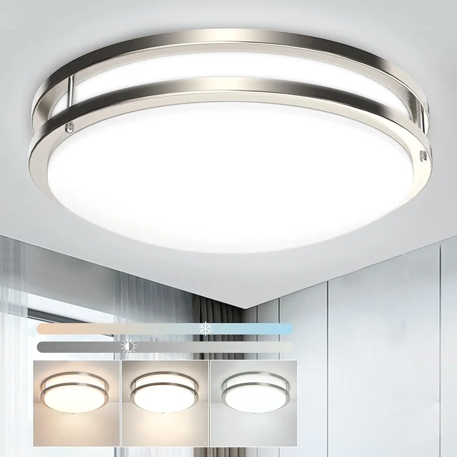 DLLT 30W Modern Dimmable LED Flush Mount Ceiling Light Fixture with Remote-13.31 Inch Round Close to Ceiling Lights for Living Room/Kitchen/Bedroom/Dining Room, 3000K-6000K 3 Light Color Changeable