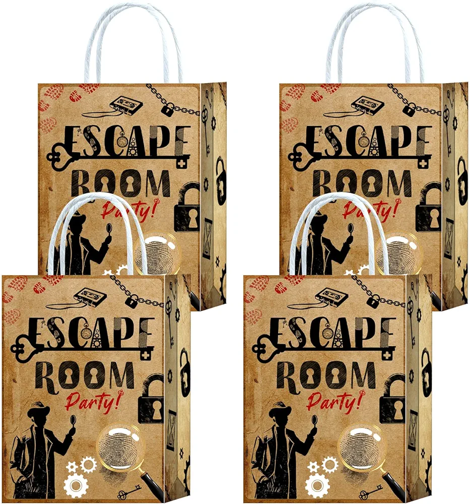 16 Pieces Escape Room Goodie Bags for Escape Room Birthday Party Supplies,Escape Room Gift Snacks Treat Candy Party Favors Bags with Handles for Kids Adults Mystery Theme Party Decorations