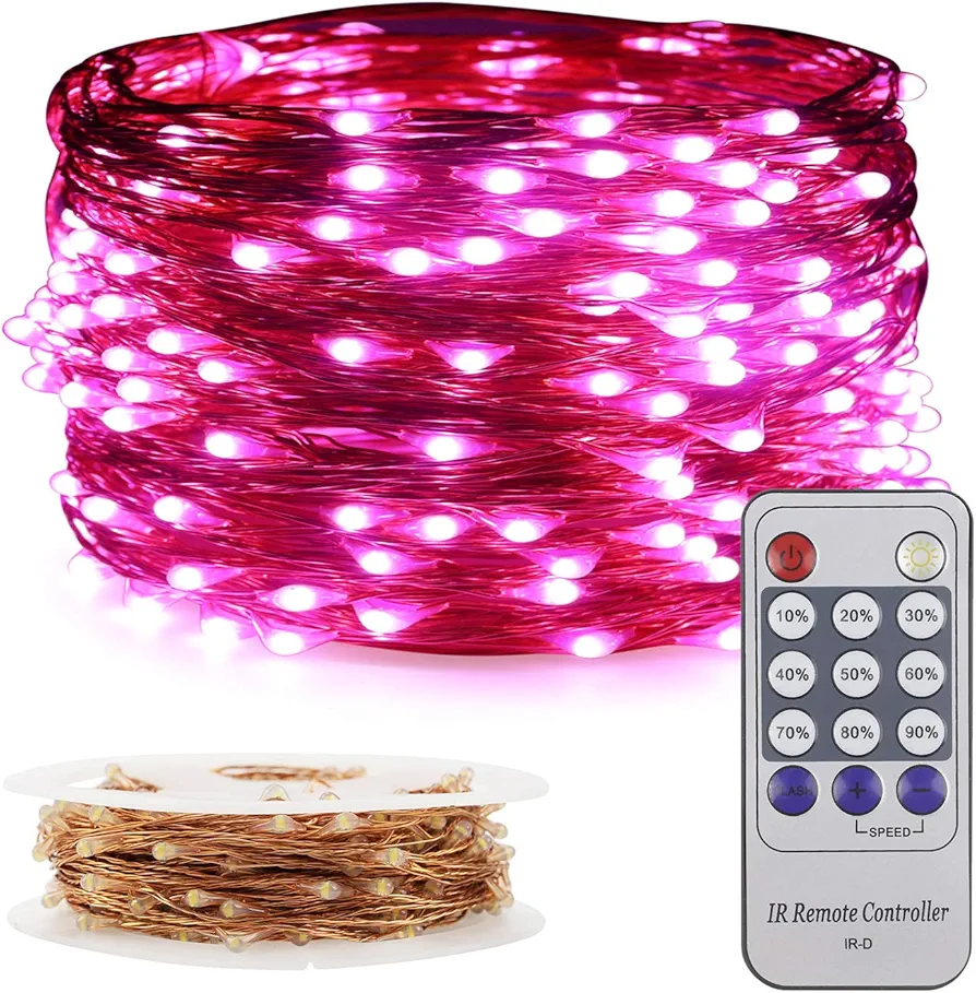 ER CHEN LED String Lights Plug in, 33ft with 100 LEDs Fairy Lights, Waterproof Indoor & Outdoor Copper Wire Decorative Lights for Bedroom, Patio, Garden, Christmas Tree (Pink)