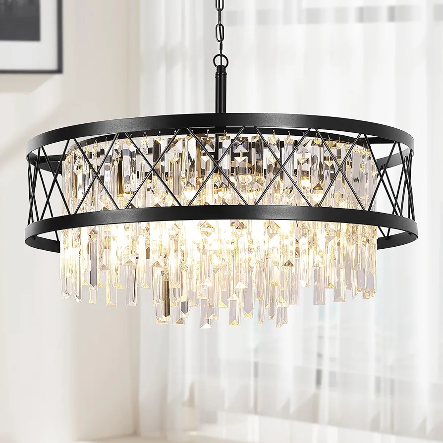 Crystal Chandeliers for Dining Room, Small Farmhouse Chandelier, 24" Crystal Ceiling Lights with 5-Lights for Bedroom, Living Room, Kitchen