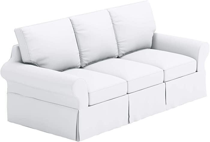 The Heavy Cotton Sofa Cover is 3 Seat Sofa Slipcover Replacement. It Fits Pottery Barn PB Basic Three Seat Sofa (Bright White Basic)