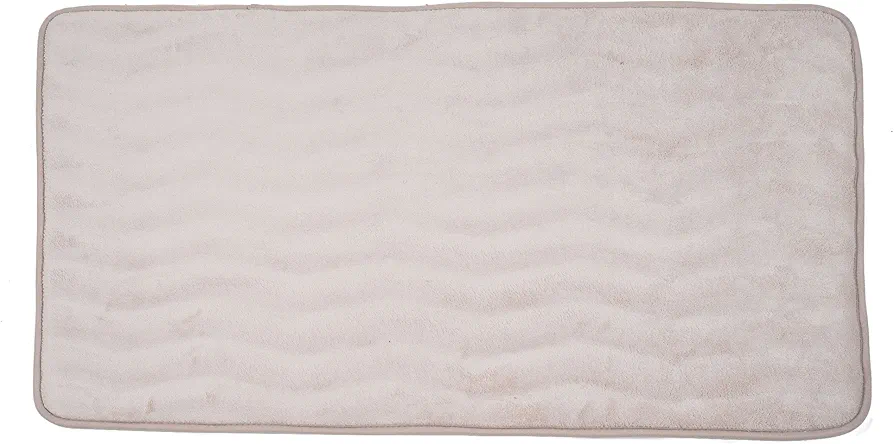 Microfiber Memory Foam Bathmat – Oversized Padded Nonslip Accent Rug for Bathroom, Kitchen, Laundry Room, Wave Pattern by Lavish Home (Ivory) , 59” L x 24” W x .625” Thick