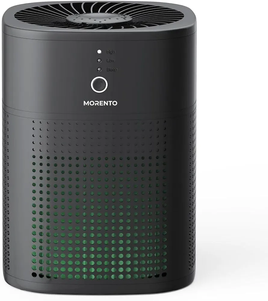 MORENTO Air Purifiers for Bedroom, Room Air Purifier HEPA Filter for Smoke, Allergies, Pet Dander Odor with Fragrance Sponge, Small Air Purifier with Sleep Mode, HY1800, Black, 1 Pack