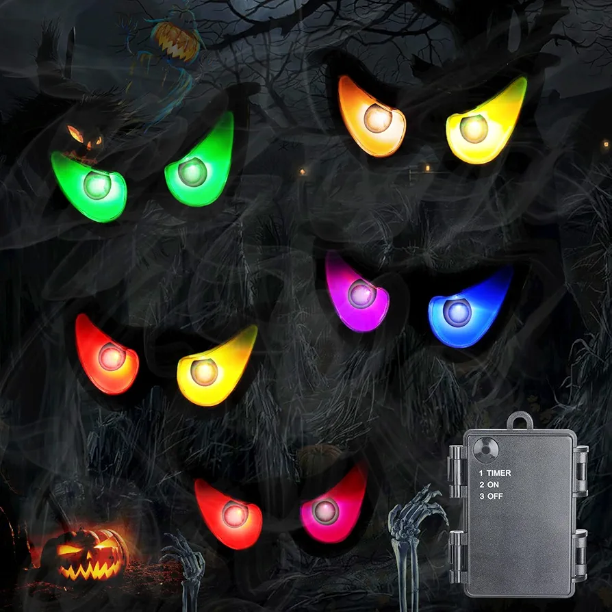 iShabao Halloween Ghost Eyes Lights, Battery Halloween Lights with RGB Flashing Eyes, Lighted Up Eyeball Halloween Decorations Lights for Indoor Outdoor Room Party Garden Graveyard Carnival Decor