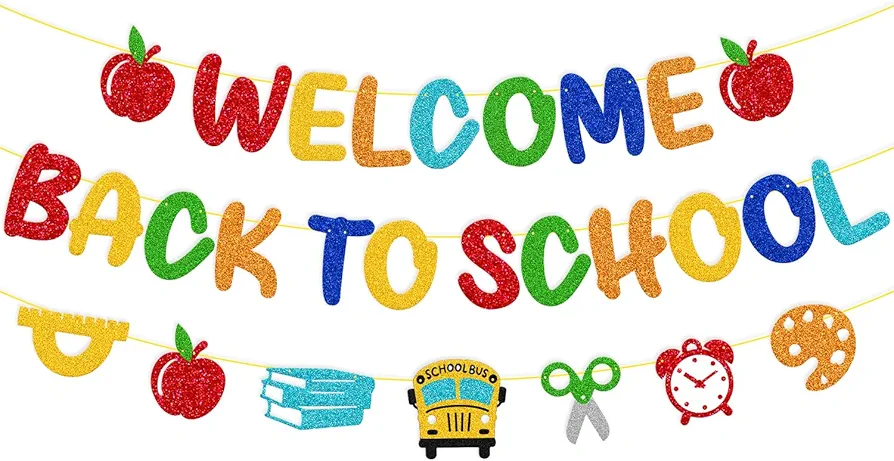 Welcome Back To School Banner First Day of School Welcome Decorations Kindergarten Preschool Kids Boys Girls Classroom Decor Glitter Party Supplies