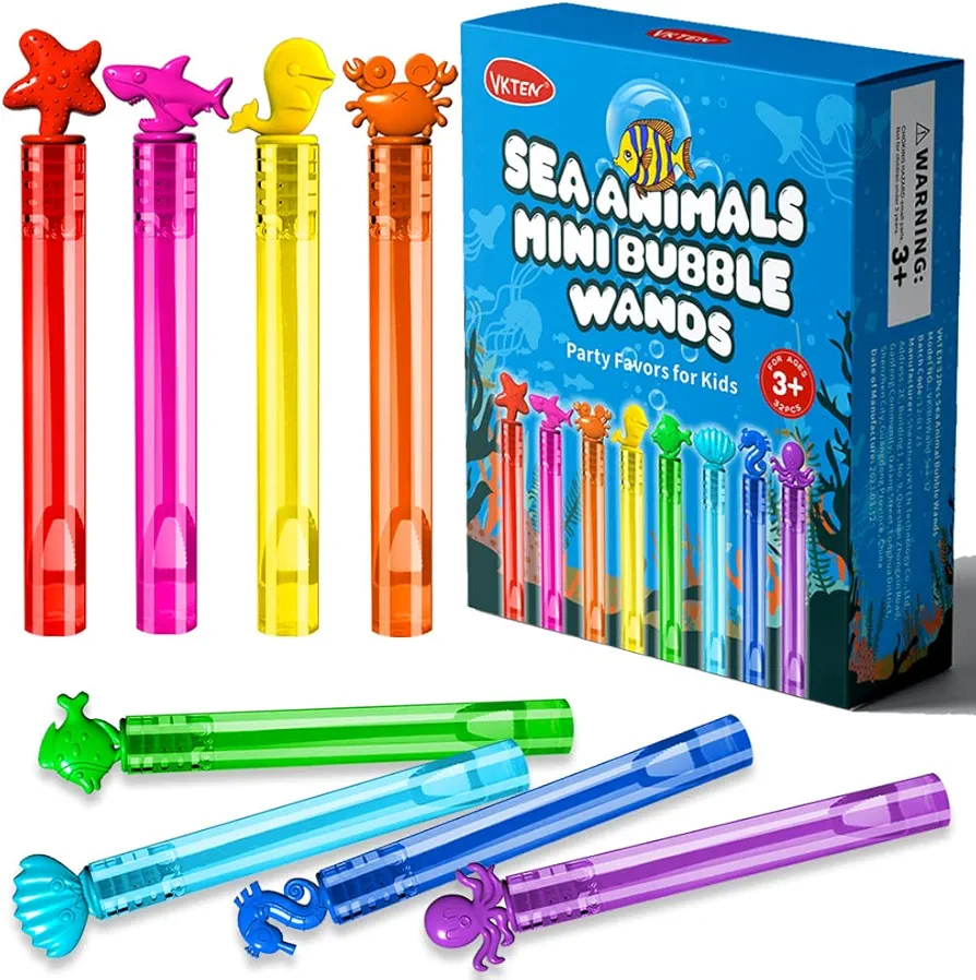 32Pcs Sea Mini Bubble Wands Assortment 8 Styles 8 Colors Bubble Party Favors for Kids, Bubbles for Kids, Themed Birthday Party Favors, Classroom Prizes Summer Outdoor Gifts for Girls Boys