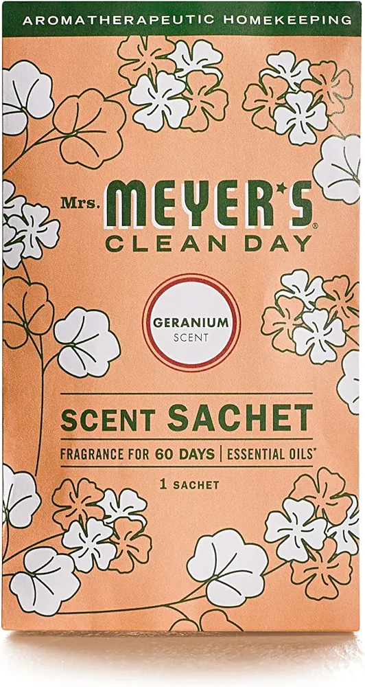 MRS. MEYER'S CLEAN DAY Air Freshener Sachets, Fragrance for your Locker, Car, Closet, and Gym Bag, Geranium, Pack of 3