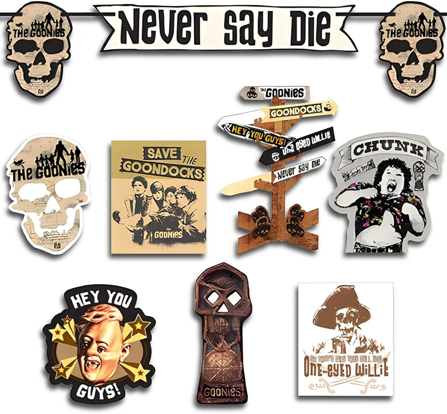 Goonies Treasure Room Decorating Kit - Assorted Sizes | Black, Brown & White Paper and Ribbon Decorations - Perfect for Movie Theme Parties & Events, 1 Pc.