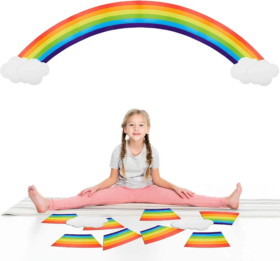 10 Pcs Jumbo Rainbow Cardboard Cutouts Bulletin Board Set Wall Decal Paper Cloud Centerpiece with Glue Point Dot Colorful Giant Rainbow Decoration for Girls Birthday Rainbow Party Room